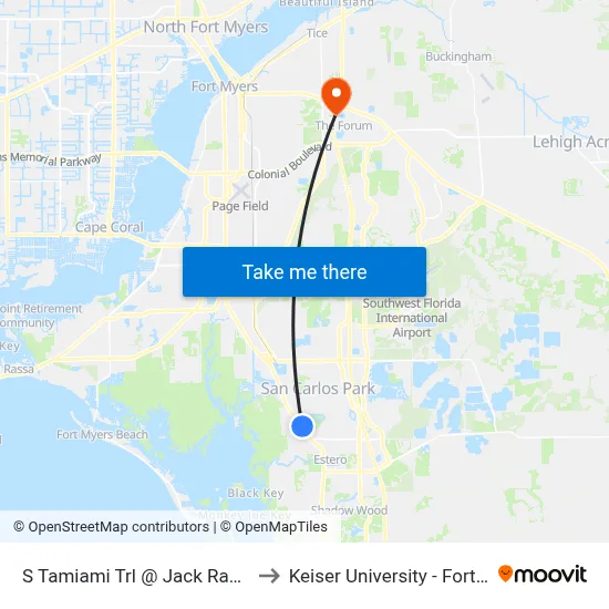 S Tamiami Trl @ Jack Rabbit Run to Keiser University - Fort Myers map