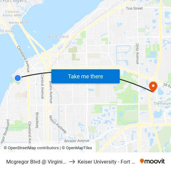Mcgregor Blvd @ Virginia Ave to Keiser University - Fort Myers map