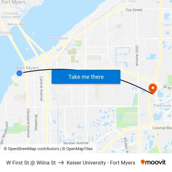 W First St @ Wilna St to Keiser University - Fort Myers map