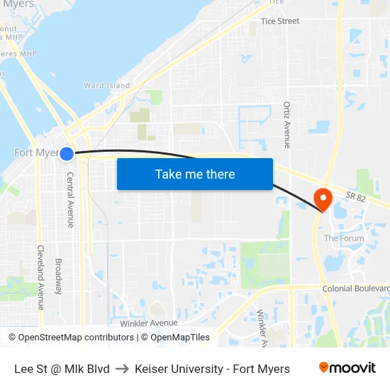 Lee St @ Mlk Blvd to Keiser University - Fort Myers map
