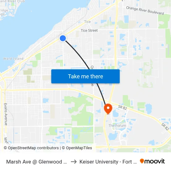 Marsh Ave @ Glenwood Ave-Sb to Keiser University - Fort Myers map