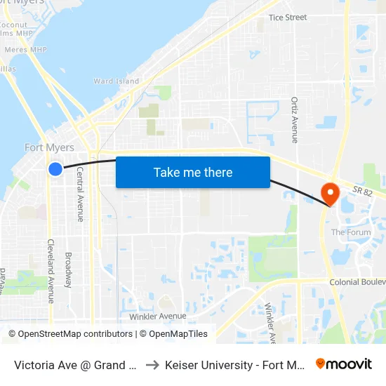 Victoria Ave @ Grand Ave to Keiser University - Fort Myers map