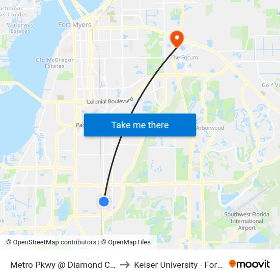 Metro Pkwy @ Diamond Centre Ct to Keiser University - Fort Myers map