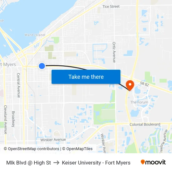 Mlk Blvd @ High St to Keiser University - Fort Myers map