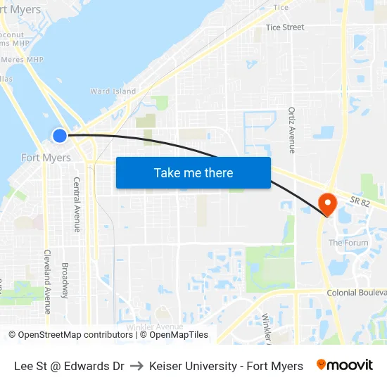 Lee St @ Edwards Dr to Keiser University - Fort Myers map