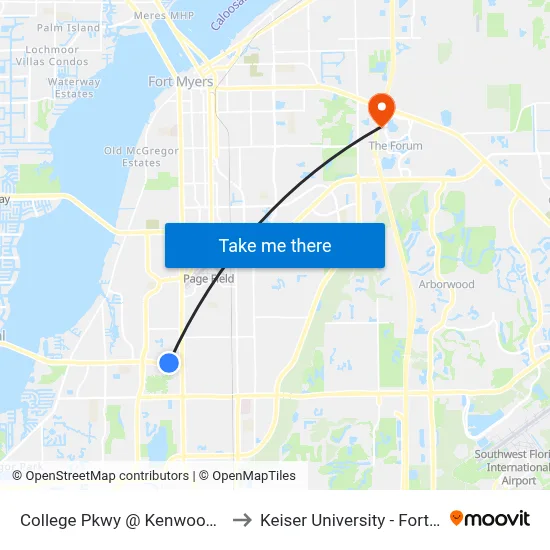 College Pkwy @ Kenwood Ln-Wb to Keiser University - Fort Myers map