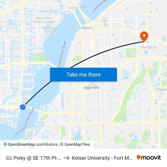 Cc Pwky @ SE 17th Pl-Wb to Keiser University - Fort Myers map