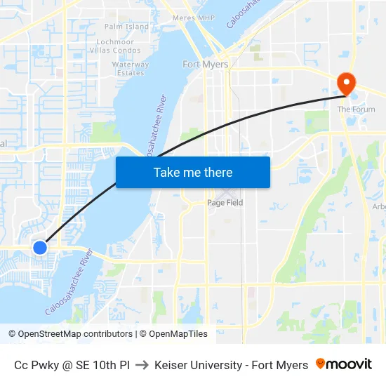 Cc Pwky @ SE 10th Pl to Keiser University - Fort Myers map