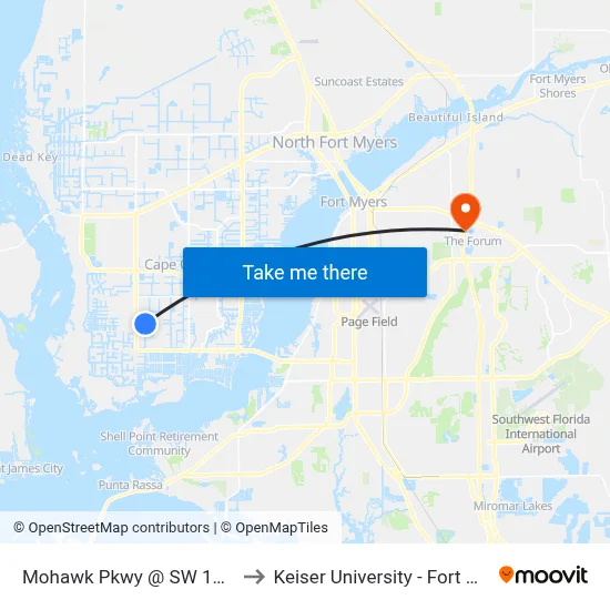 Mohawk Pkwy @ SW 12th Pl to Keiser University - Fort Myers map
