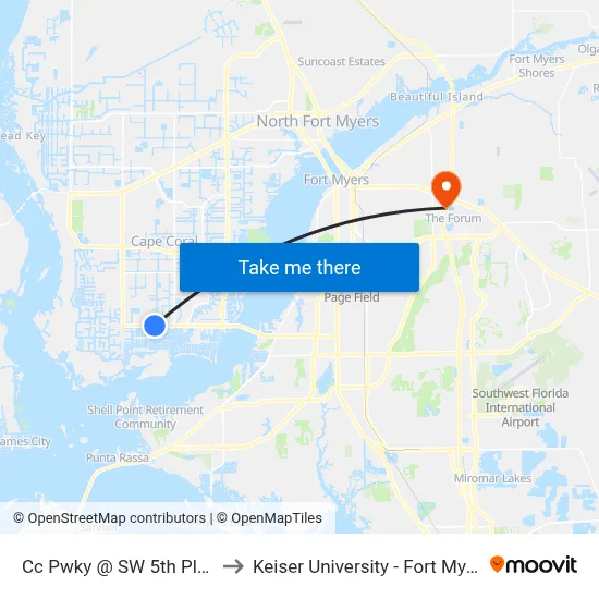 Cc Pwky @ SW 5th Pl-Eb to Keiser University - Fort Myers map