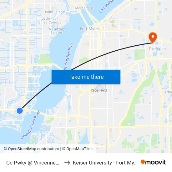 Cc Pwky @ Vincennes St to Keiser University - Fort Myers map