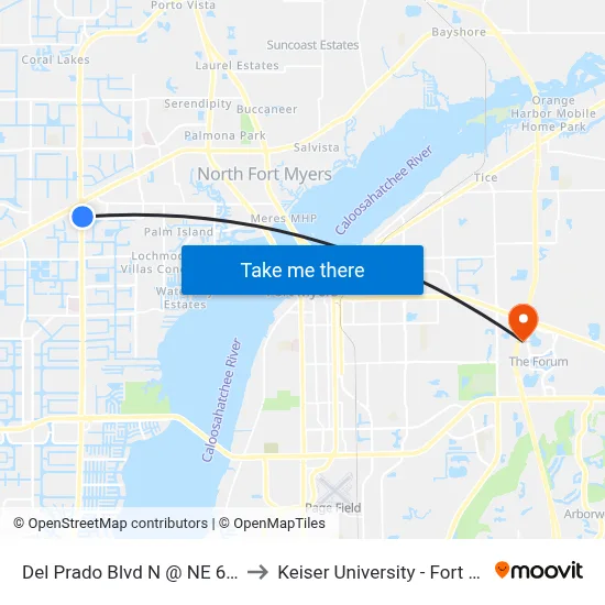 Del Prado Blvd N @ NE 6th Ter to Keiser University - Fort Myers map