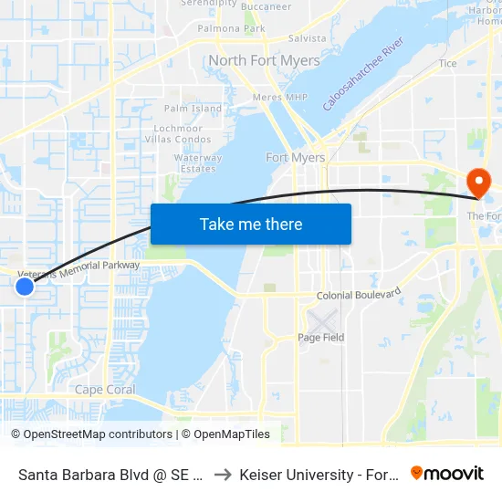 Santa Barbara Blvd @ SE 28th Ter to Keiser University - Fort Myers map