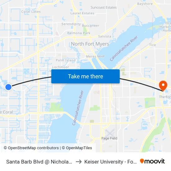 Santa Barb Blvd @ Nicholas Pkwy-Eb to Keiser University - Fort Myers map
