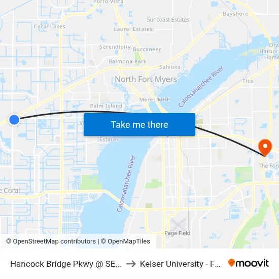 Hancock Bridge Pkwy @ SE 1st Ave-Eb to Keiser University - Fort Myers map