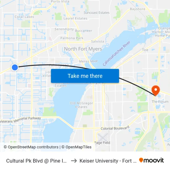 Cultural Pk Blvd @ Pine Islnd Rd to Keiser University - Fort Myers map