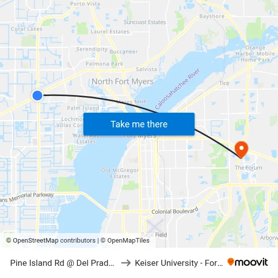 Pine Island Rd @ Del Prado Blvd-Eb to Keiser University - Fort Myers map