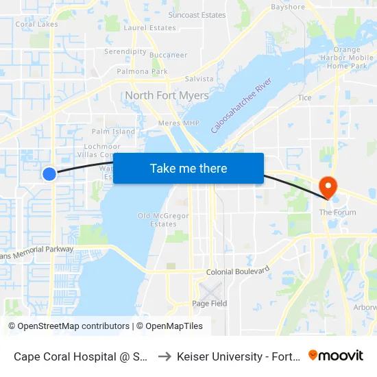 Cape Coral Hospital @ SE 6th St to Keiser University - Fort Myers map
