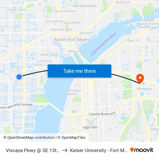 Viscaya Pkwy @ SE 13th Ct to Keiser University - Fort Myers map