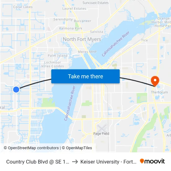 Country Club Blvd @ SE 14th Ter to Keiser University - Fort Myers map