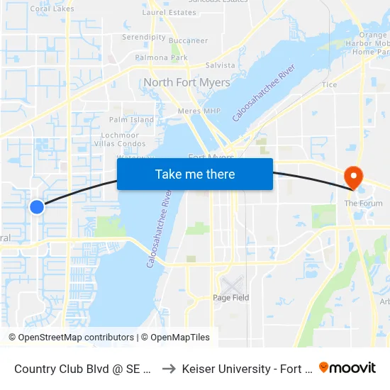 Country Club Blvd @ SE 16th Ln to Keiser University - Fort Myers map