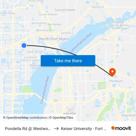 Pondella Rd @ Westwood Dr to Keiser University - Fort Myers map