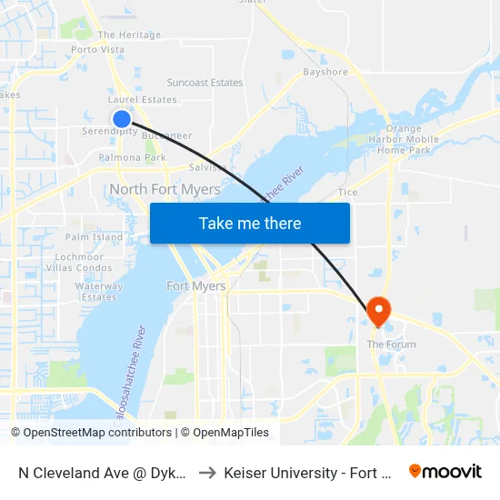 N Cleveland Ave @ Dyke Ave to Keiser University - Fort Myers map
