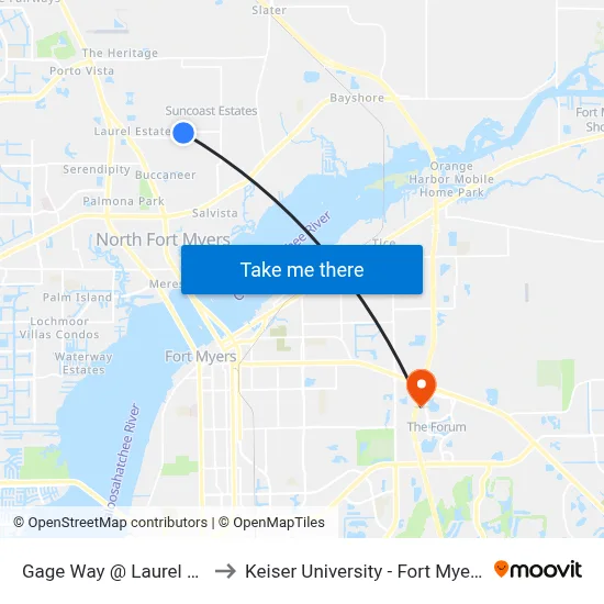 Gage Way @ Laurel Ln to Keiser University - Fort Myers map