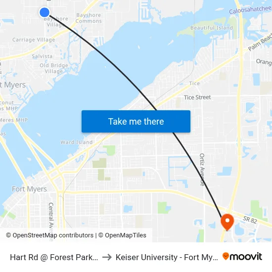 Hart Rd @ Forest Park Dr to Keiser University - Fort Myers map