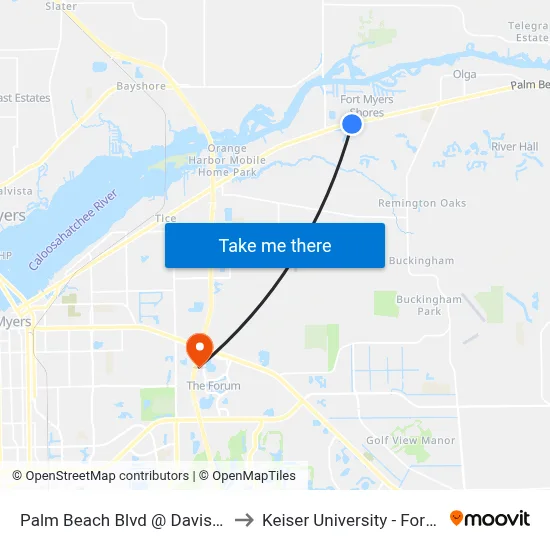 Palm Beach Blvd @ Davis Blvd-Eb to Keiser University - Fort Myers map
