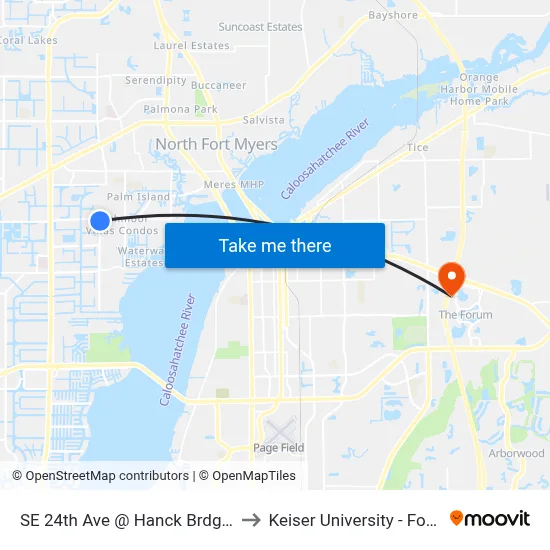 SE 24th Ave @ Hanck Brdg Pkwy-Sb to Keiser University - Fort Myers map