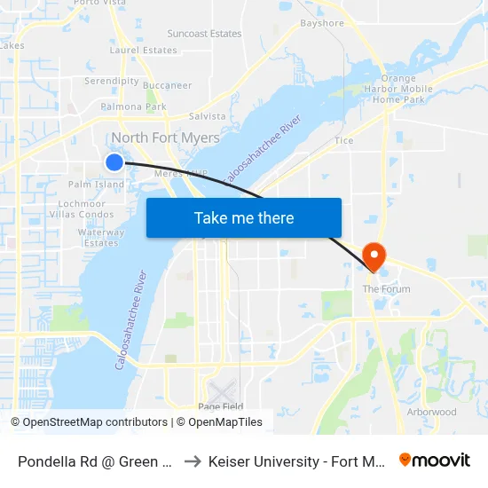 Pondella Rd @ Green Ave to Keiser University - Fort Myers map