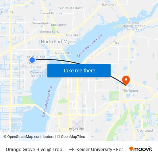 Orange Grove Blvd @ Tropic Ter-Sb to Keiser University - Fort Myers map