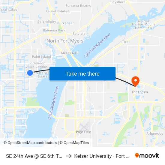 SE 24th Ave @ SE 6th Ter-Nb to Keiser University - Fort Myers map
