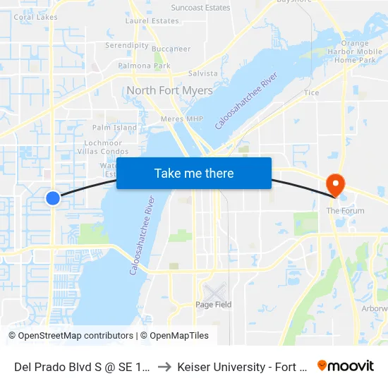 Del Prado Blvd S @ SE 13th St to Keiser University - Fort Myers map