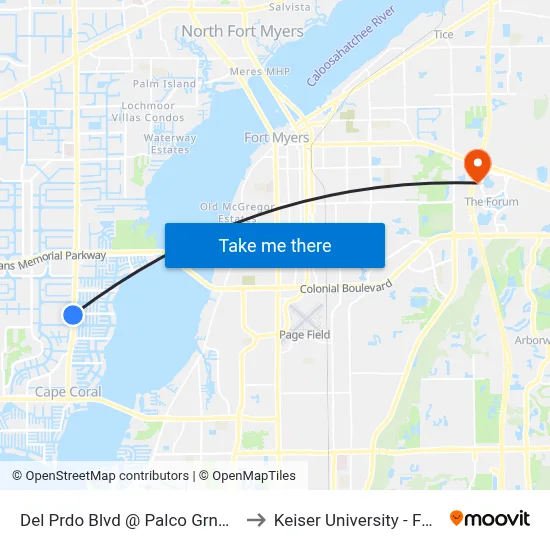 Del Prdo Blvd @ Palco Grnde Pkwy-Sb to Keiser University - Fort Myers map