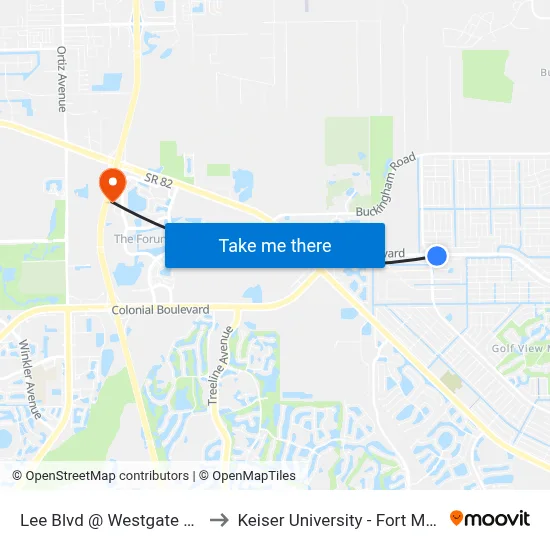 Lee Blvd @ Westgate Blvd to Keiser University - Fort Myers map