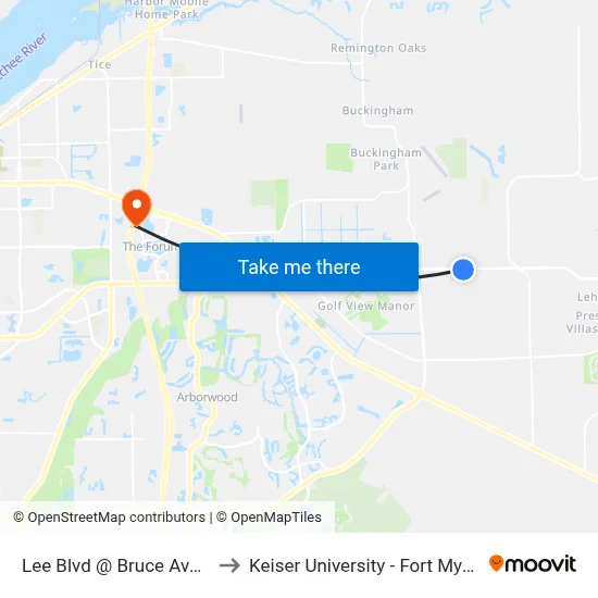 Lee Blvd @ Bruce Ave N to Keiser University - Fort Myers map