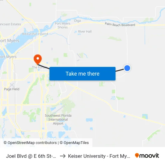 Joel Blvd @ E 6th St-Sb to Keiser University - Fort Myers map