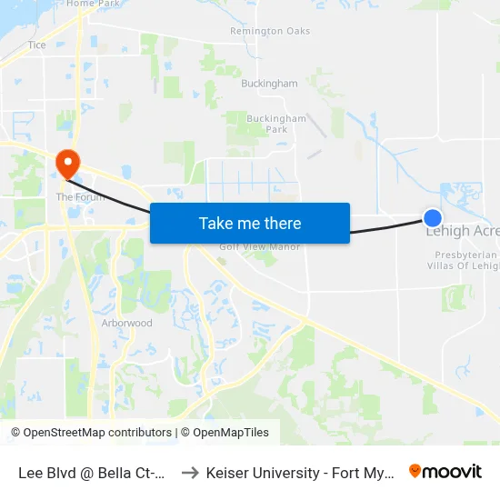 Lee Blvd @ Bella Ct-Wb to Keiser University - Fort Myers map