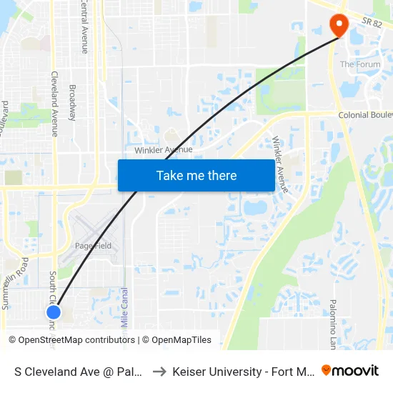 S Cleveland Ave @ Palm Dr to Keiser University - Fort Myers map