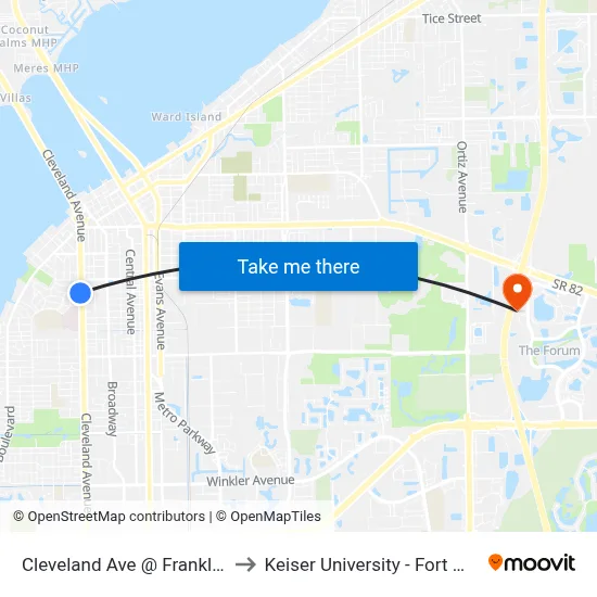 Cleveland Ave @ Franklin St to Keiser University - Fort Myers map