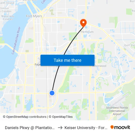 Daniels Pkwy @ Plantation Rd-Wb to Keiser University - Fort Myers map