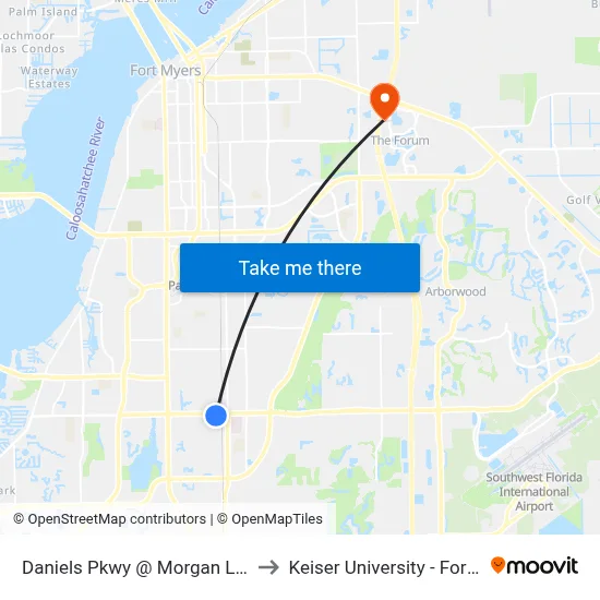 Daniels Pkwy @ Morgan La Fee Ln to Keiser University - Fort Myers map