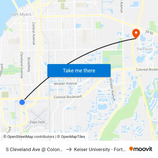 S Cleveland Ave @ Colonial Blvd to Keiser University - Fort Myers map