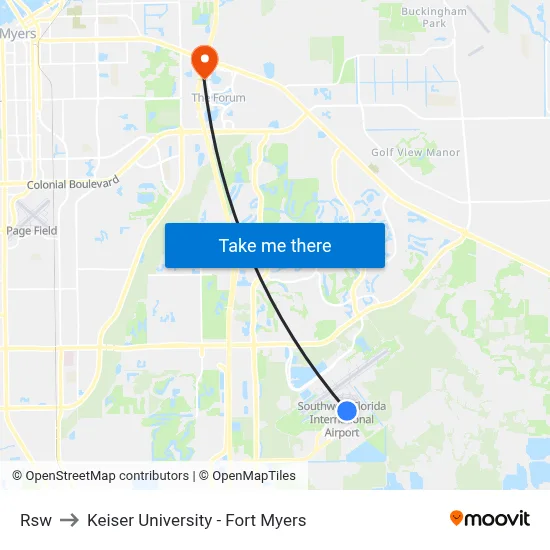 Rsw to Keiser University - Fort Myers map