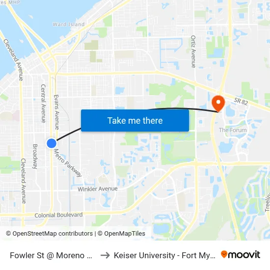 Fowler St @ Moreno Ave to Keiser University - Fort Myers map