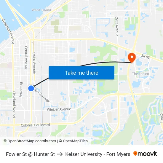 Fowler St @ Hunter St to Keiser University - Fort Myers map
