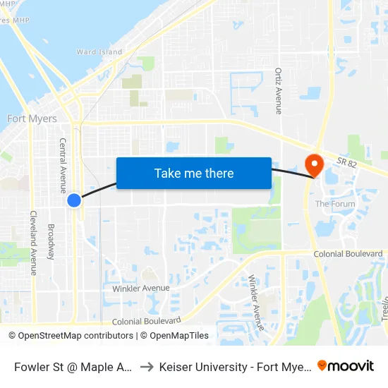 Fowler St @ Maple Ave to Keiser University - Fort Myers map
