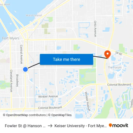 Fowler St @ Hanson St to Keiser University - Fort Myers map